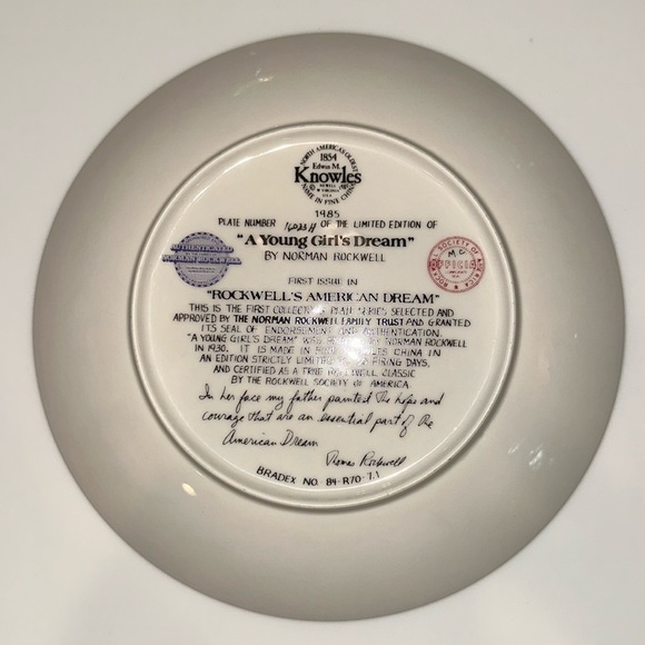 NORMAN ROCKWELL Knowles “A Young Girl’s Dream” Vintage Collector Plate 8.5” - Picture 5 of 6